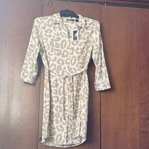 MG Washable Silk Animal Print Shirttail Hemline Dress. NWT XL Ret $128 Khaki